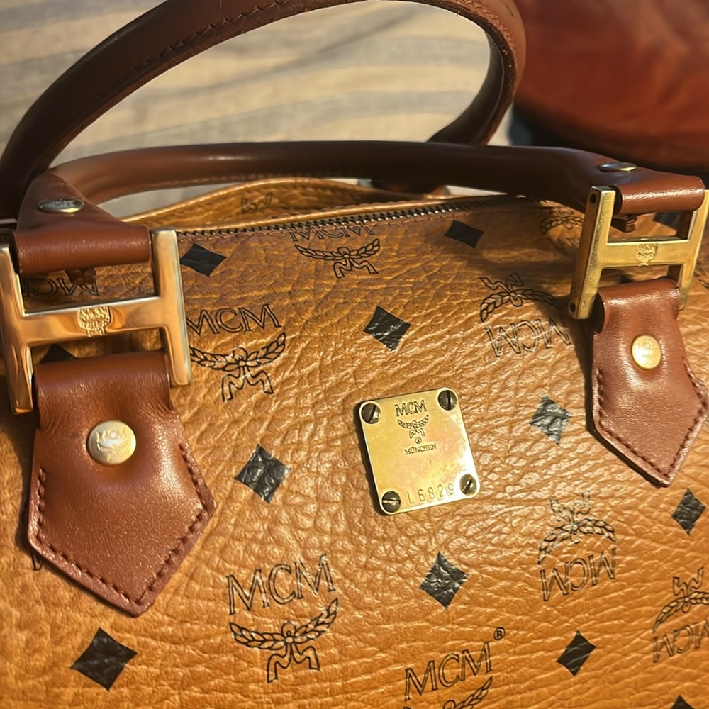 MCM Orange and Brown Logo Satchel - Picture 9 of 15